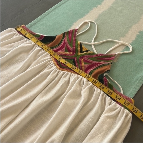 Free People Ivory Combo Embroidered Detail Beach Date Strappy Tank Top - Picture 8 of 13